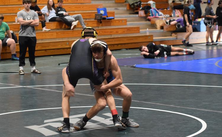 Cayden Autry won the 132-pound division at the Viking Invitational last week at East Hall High School. (Photo/Mark Turner)