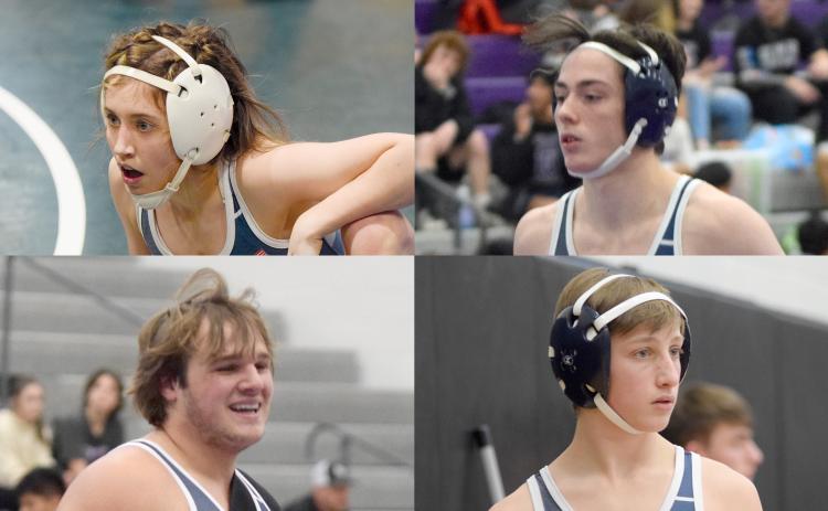 White County's Ollie Weiland (top left) won an area title last Friday during the Area 8 All-Classification girl's tournament in Toccoa, while Christian Keheley (top right), JD Trowell (bottom left), and Davin Lightsey (bottom right) won 7-AAA Area titles Saturday at the boy's traditional tournament in Ellijay. (Photos/Mark Turner)