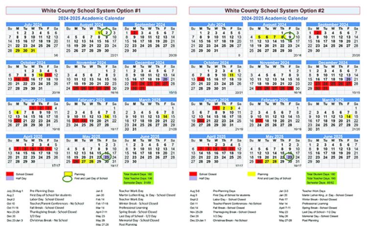 The community may vote on one of these two school calendars.