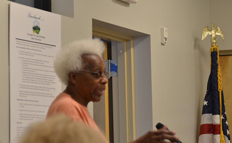 Gloria Sutton was among several people who addressed the Cleveland City Council regarding a plan to sell the old Talon property. (Photo/Linda Erbele)