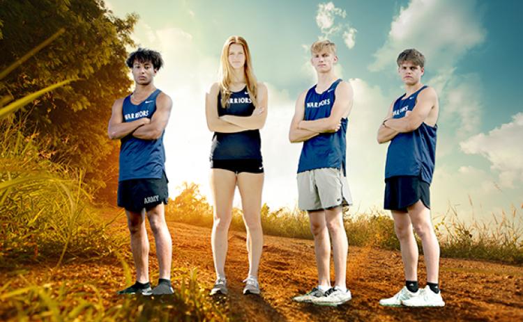The senior members of the White County High School cross country team are, from left, Josh Lankford, Brianna Blihovde, Evan Cooley and Steven Taylor (Photo Illustration/Staci Sulhoff)