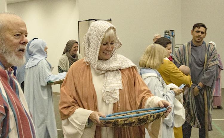 Cast members Wayne Todd and Dolly Dollard practice their lines for the upcoming Nativity Experience. (Photo/Noah Johnson)