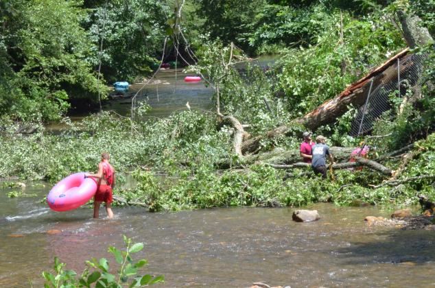 A worker rescues a tube from under one of the downed trees. (Photo/Stephanie Hill)