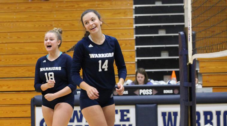 Alyssa Bertie, left, and Eliza Johnson will get a chance to celebrate later today if the Lady Warriors knock off Chestatee to earn a Class AAAA state tournamet berth. (Photo/StaciSulhoff)