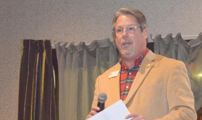 Jerry Brown, executive director of the Alpine Helen/White County Convention &amp;  Visitors Bureau, welcomed everyone to the special premiere. (Photo/Stephanie Hill)