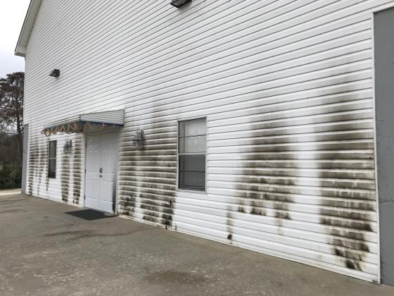 Solid Rock Baptist Church was damaged after being set on fire. (Photo/Stephanie Hill)