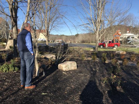 Helen City Manager Jerry Elkins surveys damage at Helen Veterans Park. (Photo/Stephanie Hill)