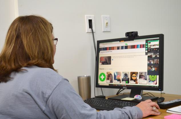 White County School System Superintendent Dr. Laurie Burkett talks to the board members via videoconference during the board meeting on Tuesday, March 24. (Photo/Stephanie Hill)