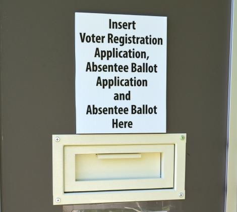 Pictured is the box on the back door at the voter registrar office where residents can drop off their ballots and ballot application. (Photo/Stephanie Hill)