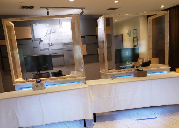 Among the new precautions being taken at the Holiday Inn Express &amp; Suites in Helen are screen guards to place a barrier between staff and guests. The hotel is set to reopen May 1, though it could be a couple of weeks before its pool reopens. (Submitted photo)