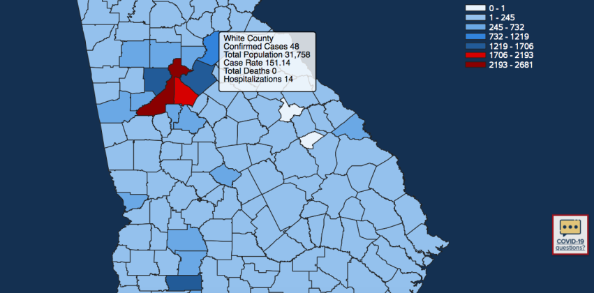 There have been 48 total confirmed COVID-19 cases in White County since the start of the pandemic, according to the evening update on Monday, April 27 on the Georgia Department of Public Health's website. This image was taken from the Department of Public Health website.