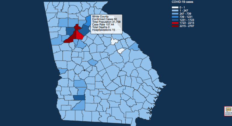 There have been 50 total confirmed COVID-19 cases in White County since the start of the pandemic, according to the noon update on Tuesday, April 28 on the Georgia Department of Public Health's website. (Image from DPH website)