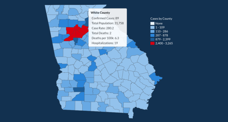 There have been 89 total confirmed COVID-19 cases in White County since the start of the pandemic, according to the 1 p.m. update on Monday, May 18, on the Georgia Department of Public Health's website. (Image from Department of Public Health website)