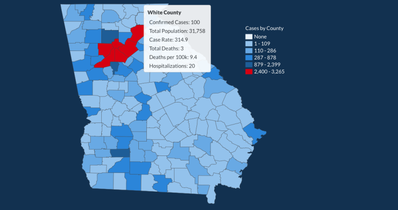 There have been 100 total confirmed COVID-19 cases in White County since the start of the pandemic, according to the 1 p.m. update on Friday, May 29, on the Georgia Department of Public Health's website. (Image from Department of Public Health)