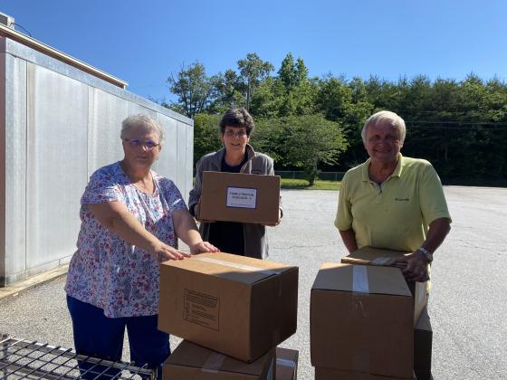 The Community Helping Hands Clinic got help from the White County School Nutrition Department, Mt. Yonah Baptist Church, White County Food Pantry and White County Rotary Club to help unload, store and ultimately distribute a donation of 225 food boxes from Americans Helping Americans. (Submitted photos)