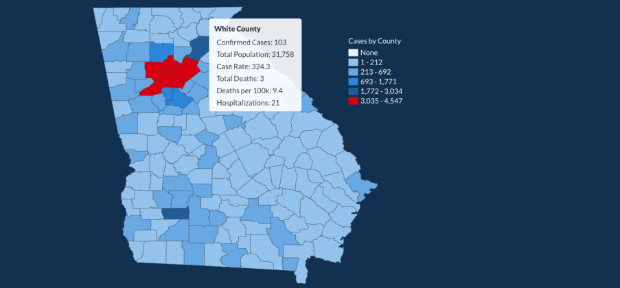 There have been 103 total confirmed COVID-19 cases in White County since the start of the pandemic, according to the 1 p.m. update on Monday, June 1, on the Georgia Department of Public Health's website. (Image from DPH website)
