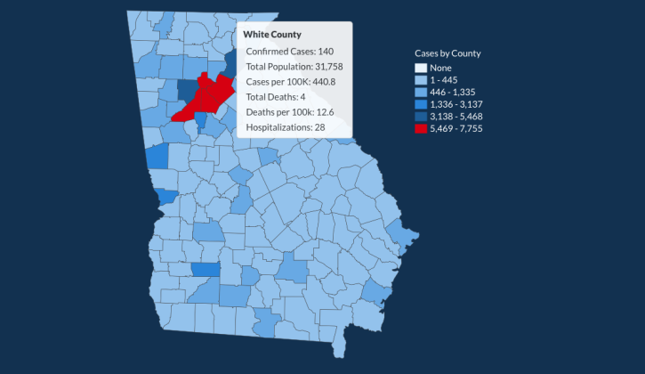 There have been 140 total confirmed COVID-19 cases in White County since the start of the pandemic, according to the update on Monday, June 29, on the Georgia Department of Public Health's website. (Image from DPH website)