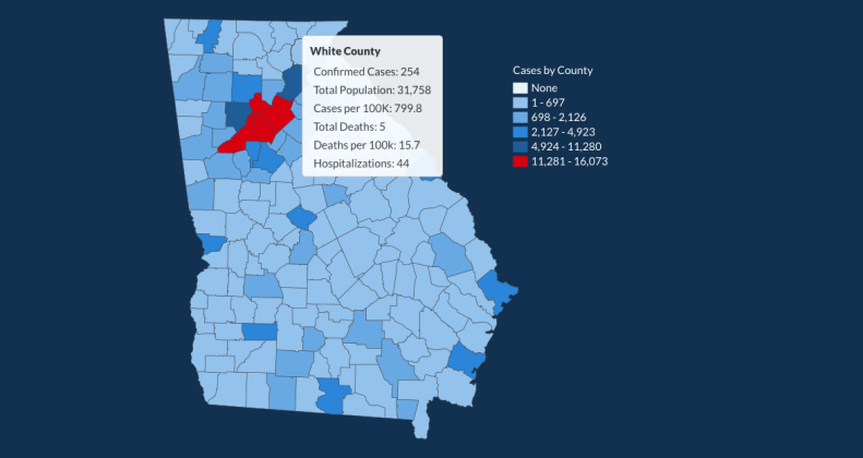 There have been 254 total confirmed COVID-19 cases in White County since the start of the pandemic, according to the update on Monday, July 27, on the Georgia Department of Public Health's website. 
