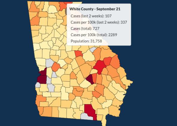 There have been 727 total confirmed COVID-19 cases in White County since the start of the pandemic, according to the update  on Monday, Sept. 21, on the Georgia Department of Public Health's website.