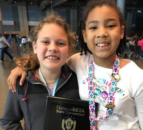 MCES students Nyomi Clayton and Jovie Montgomery with their state award. (Submitted photo)