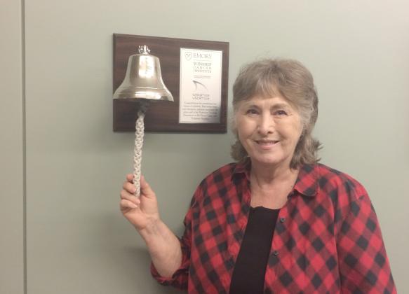 Patsy Lewis Gentry rang the bell at Emory Winship Cancer Institute to signify the completion of her cancer treatment. (Submitted photo)