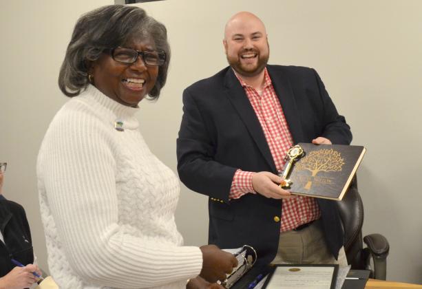 Longtime Cleveland city councilwoman Annie Sutton was honored during a Dec. 7 reception, including by a proclamation presented by Mayor Josh Turner. (Photo/Stephanie Hill)