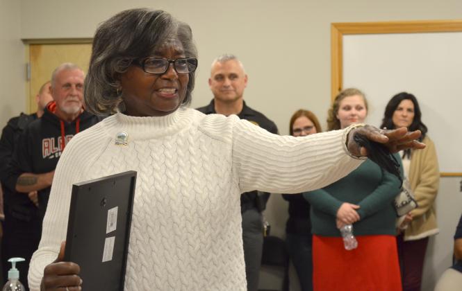 Annie Sutton thanks all the people who came to see her recognized by the City of Cleveland on Monday, Dec. 7. (Photos/Stephanie Hill)