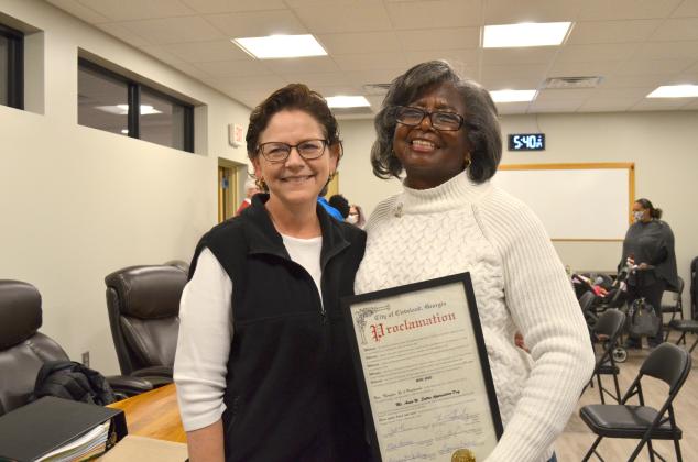 Annie Sutton took a moment with Cleveland Municipal Clerk Connie Tracas after she was honored by the City of Cleveland.