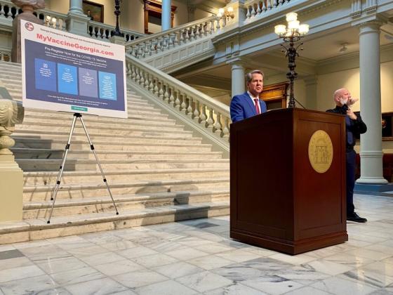 Gov. Brian Kemp unveiled plans to vaccinate Georgia school teachers in a speech at the state Capitol on Feb. 25, 2021. (Photo by Beau Evans)