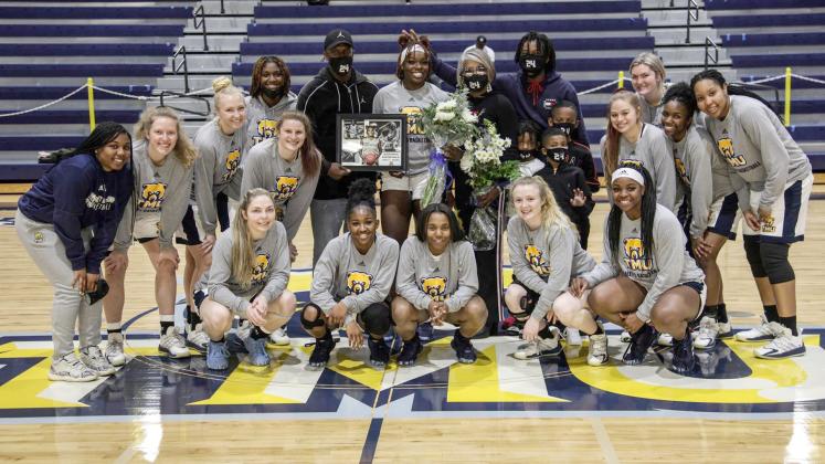 The TMU women's team recently honored Sierra Kendall, top row, middle, during Senior Day festivities. (Photo/TMU Athletics)