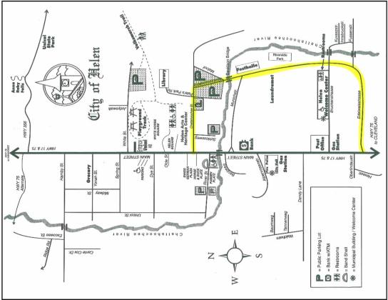 This map from the city shows where the paving will take place next week. (Photo courtesy of City of Helen)