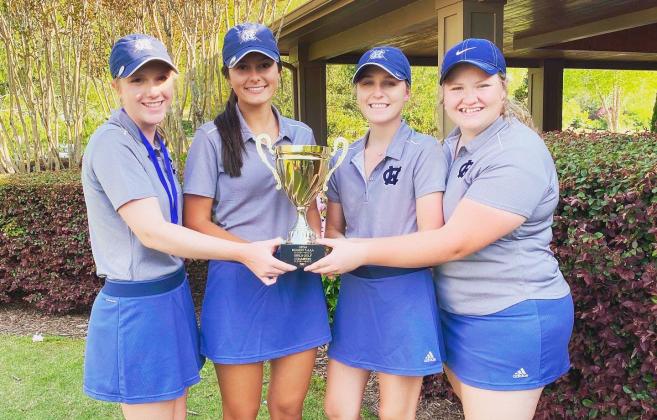 White County's Catie Craig, left, Erin Dorsey, Eliza Jane Glover, and Rylee Adams won the Area 3 team title Monday in Dahlonega. (Photo/WCHS Athletics)