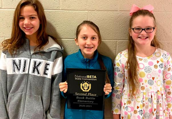 Rachel Anne Godfrey, Harper Murphey, and Audrey Whitaker took home 2nd place in book battle. (Submitted photo)