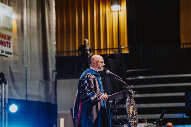 TMU President Dr. Emir Caner address the crowd during the chapel service