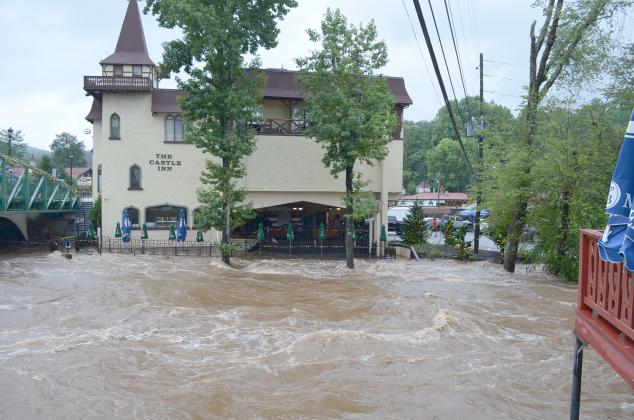 Water from the Chattahoochee River flooded onto the patio of the Troll Tavern on Tuesday, Aug. 17. (Photo/Stephanie Hill)