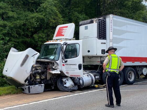 A 2017 Freightliner tractor-trailer was hit by a 2009 Honda Civic. (Photo/Stephanie Hill)