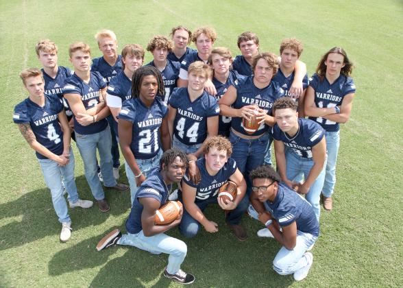 Warrior seniors are, front from left, Silas Mulligan, Alex Garcia, and Zion McMullen; second row, Tavis Simmoms, Ashton Pickett, Alex Thornton, and Malachi Zellars; back row, Riley Turner, Jackson Autry, Bryson Cronic, Jay Grice, Hunter Williams, Billy Carder, Howie Douglas, Teddy Strange, Nick Helms, Cameron Godfrey, Chase Collier, and Caden Pinson. (Photo/Staci Sulhoff)