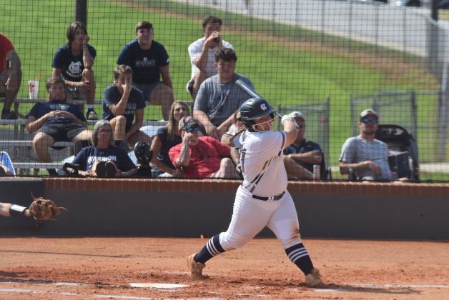 Cree Cantrell had a two-run home run in the Lady Warriors' win over West Hall last week in Oakwood. (Photo/Mark Turner)