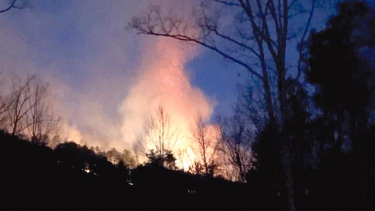 Dry conditions and wind had led to warnings of high fire danger ahead of the Unicoi Fire that began Saturday, Feb. 12, and grew to include 184 acres. (Photo courtesy White County Public Safety)