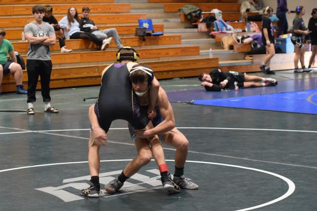 Cayden Autry won the 132-pound division at the Viking Invitational last week at East Hall High School. (Photo/Mark Turner)