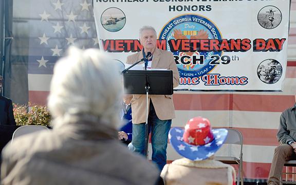 Northeast Georgia Veterans Society President Ron Webb speaks at last year’s program.