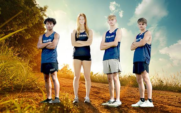 The senior members of the White County High School cross country team are, from left, Josh Lankford, Brianna Blihovde, Evan Cooley and Steven Taylor (Photo Illustration/Staci Sulhoff)