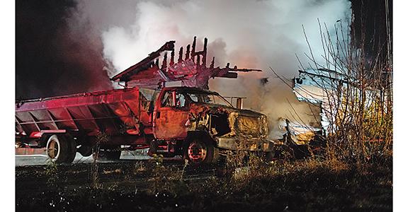 A truck sits after the flames were extinguished by firefighters at Holiness Campground Road. (Photo/submitted)