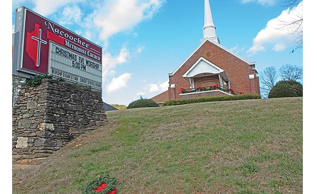 Nacoochee Methodist Church has already painted over the ‘united’ and flame symbol outside of its campus. (Photo/Noah Johnson)