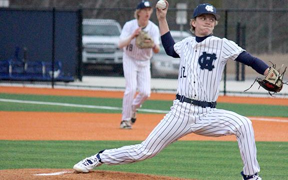 Shelton Ramey, shown during last week's scrimmage against Banks  County, gave up one run and struck out seven during the Warriors' opening game loss to East Jackson. (Photo/Mark Turner)