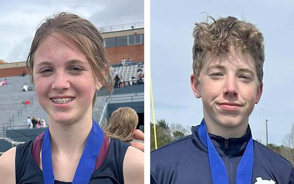 Carly Black, left, won two individual titles in the girl's division, while John Jarrard, right, won the boy's triple jump.