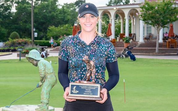 WCHS graduate Catie Craig shows off  the Putter Boy trophy after winning the North &amp; South Amateur title in June. (Photo/Sandi Craig and Pinehurst.com)