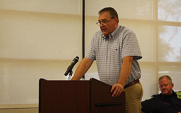 City Finance Director John Solmon speaks before the Cleveland City Council regarding commercial dumpsters on Tuesday. (Photo/Eric Tiongson)