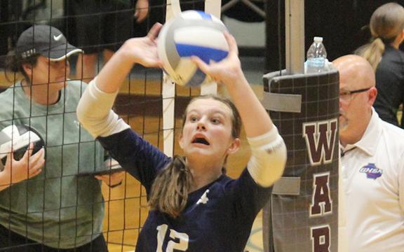 Kalynn Watkins sets a pass during the Area 6-AAA finals last week in Gainesville. (Photo/Mark Turner)
