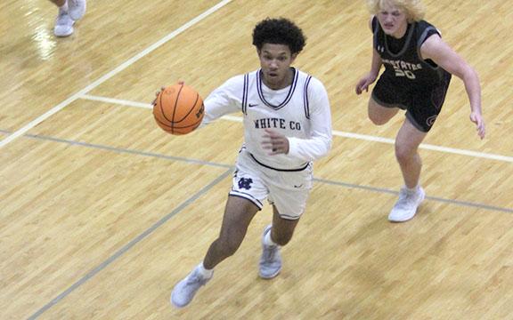 Tristan Orndorff heads to the basket during the Warriors' region win over Chestatee Tuesday night in Cleveland . (Photo/Mark Turner)